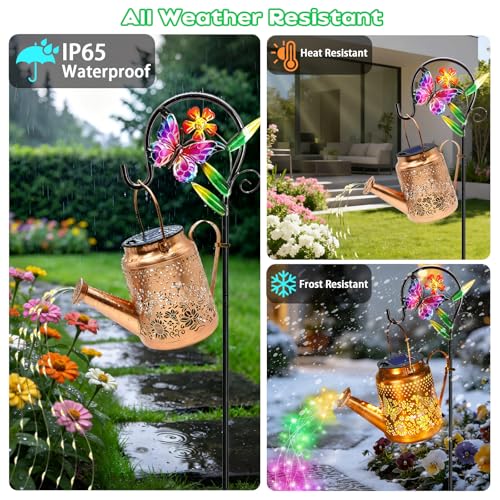 ANGMLN Butterfly Solar Lights Outdoor Waterproof, Birthday Gifts for Mom Grandma Women, Solar Watering Can Lights with Shepherd Hook, Metal Hanging Lantern Garden Decor Yard Outside Patio Lawn - color: Butterfly&Sunflower