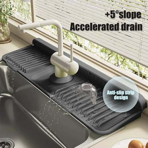 STARGAZ STARGAZ Silicone Faucet Mat For Kitchen Sink,Sink Back Splash Guard, Faucet Draining Mat,Kitchen Sink Rubber Mat,Bathroom Sink Sink Mat,Soap Dish,Silicone Sink Protector(24”×5.5”) - color: Black, size: 24”×5.5”