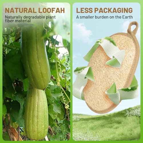 2 Pack Loofah Sponges, Plant Fiber Body Scrubbers, Seed-Free Processed, Gentle Exfoliating Bath Loofah, Reusable Shower Essentials for Daily Bathroom and Travel Use
