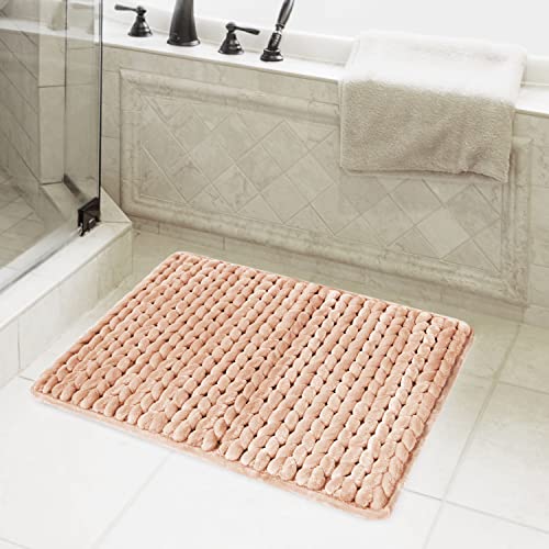 MICRODRY SoftLux Braided Bath Mats for Bathroom, Super Absorbent Bath Mat, Charcoal Infused Memory Foam Bathroom Rugs with GripTex Skid-Resistant Base, Pilling Resistant, 17x24, Small, Rose