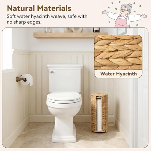 GRANNY SAYS Free Standing Toilet Paper Holder Stand with Storage, Water Hyacinth Wicker Toilet Paper Storage with Lid, Holds 3 Rolls, Tissue Holder for Bathroom with Built-in Cloth Lining - color: Natural（water Hyacinth）, size: 6¾"D(For 3 Roll)