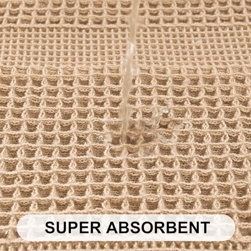 Hiasan Set of 2 Waffle Bath Mat, Super Absorbent Non Slip Bathroom Boho Rug with Tassels, Machine Washable Bath Mats for Bathroom, Ultra Soft Rubber Backed Rug, Loop-Brown, 16" x 24" + 20" x 32" - color: Loop-brown, size: 16" x 24" + 20" x 32"