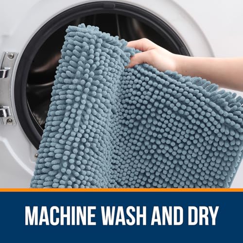 OLANLY Toilet Rugs U-Shaped 20x20, Extra Soft Absorbent Chenille Contour Bathroom Rugs for Toilet, Dry Quickly, Machine Washable, Non-Slip Bath Mat, Airy Blue - color: Airy Blue, size: 20" X 20" Contour Rug