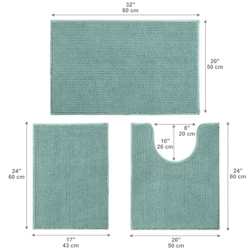 Urvoix Bathroom Rugs Sets 3 Piece, Non-Slip Chenille Bath Rug - Ultra Soft, Washable, Super Absorbent Bath Mat for Bathroom, Toilet and Tub (Aqua Sea) - color: Aqua Sea