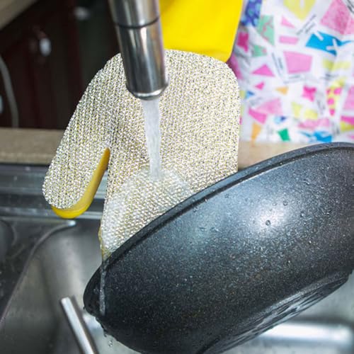 Latex Sponge Cleaning Gloves 2pcs Set Waterproof Household Dishwashing Gloves with Silver Glitter Fabric for Kitchen and Bathroom Cleaning Tasks
