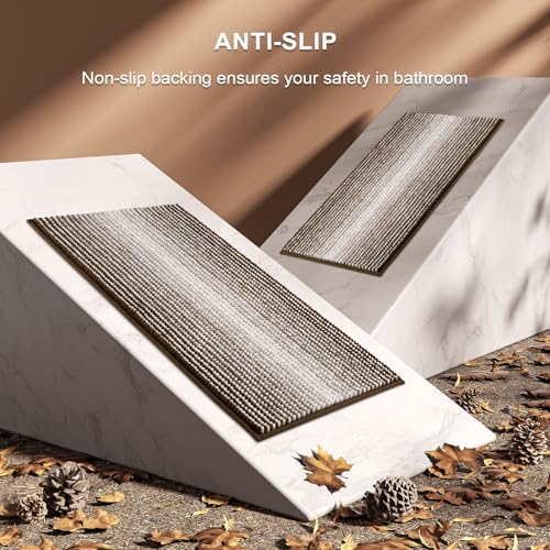 BSICPRO Bathroom Rugs and Mats Sets, 2 Piece Thick Absorbent Chenille Bath Mat Rug Set Non Slip, Soft Shaggy Bath Room Floor Mats for Bathroom, Machine Washable (Brown, 20" x 32" Plus 16" x 24") - color: Brown, size: 20" x 32" Plus 16" x 24"