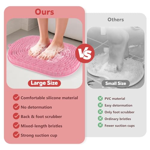 21"×14" Large Shower Foot Scrubber Mat, Silicone Feet/Back Exfoliating Cleaner with Suction Cups, Foot Massage Bath Pad for Dead Skin Removal, No Bending Over Soft Bristle Bath Mat - size: 21"×14"