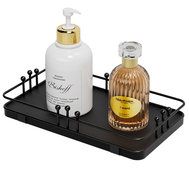 Bathroom Vanity Tray for Toiletries Makeup Perfume Candle Toilet Tank, Kitchen Tray for Soap Dispenser Spice Salt, Small Black Tray for Countertop Decor Coffee Nightstand 7.9”x4.4” - color: Black + Black, size: 7.9" x 4.4" x 1.6"