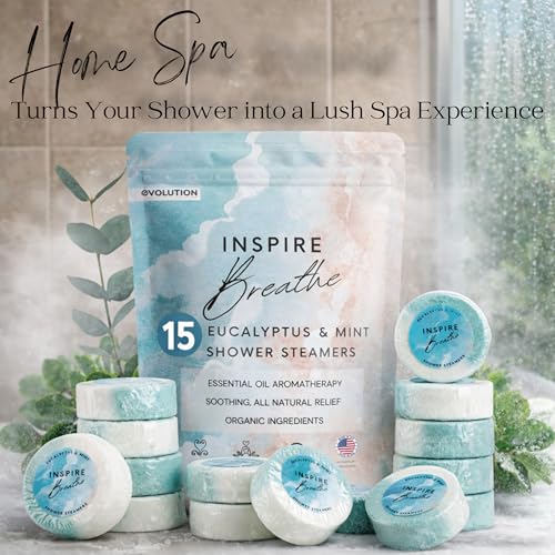 EvolutionUSA Shower Steamers for Women – 15 Pack, Natural Eucalyptus & Mint Shower Steamers Aromatherapy, Slow Dissolving Shower Steamer, Luxury Relaxing Gifts for Women, Large, sky blue