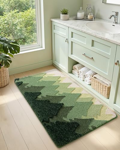DEXI Bathroom Rugs Non Slip, 36x24 Washable Microfiber Bath Mat Quick Dry, Absorbent Ultra Soft Forest Trees Bathmat for Shower Floor Tub Sink, Green - color: Forest Green, size: 36" X 24" (Rectangular)