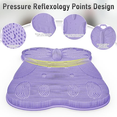 Back Scrubber Body Bath Cushion for Tub Bathtub with Back Lumbar Ergonomic Support, Silicone Extra Large Thick Soft Seat Pad Non-Slip Suction Cups, Relaxing Spa Exfloating Scrubber Mat Purple - color: Purple