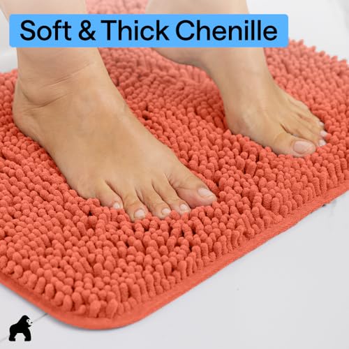 GORILLA GRIP Bathroom Rug Sets, Soft Chenille 2 Piece Area Rugs Set, Toilet Base Mat and 30x20 Carpet, Absorbent Microfiber Washable Mats Dry Quickly, Home Décor and Bath Room Accessories, Coral - color: Coral, style: 30"x20" + Oval 24"x19.5" - 2 Pack