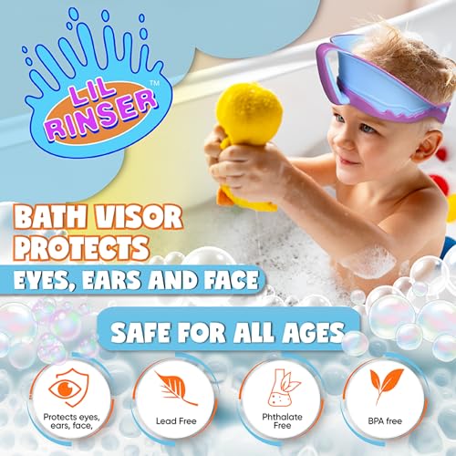 Shampoo Visor by Splash Guard, Comfort Seal Baby Bath Shampoo Shower Cap, Gentle Rinse and Shield Bath Hat for Toddlers and Babies, Protects Eyes, Ears, and Face - color: Blue