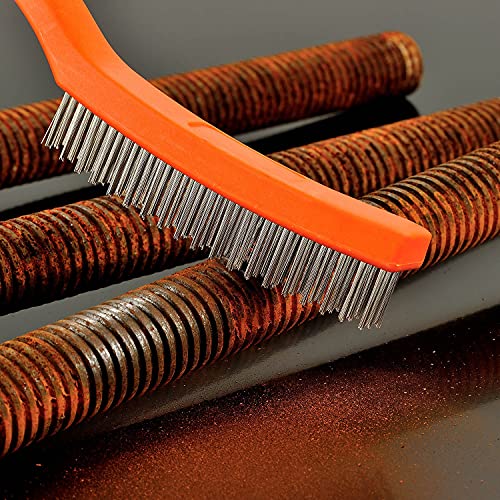 Wire Brush Set 5PCS, Nylon/Brass/Stainless Steel/Carbon Steel Bristles Wire Scratch Brush with Curved Rubber Handle for Cleaning Rust, Corrosion, Dirt, Paint Scrubbing, Deep Detailing Cleaning, Orange