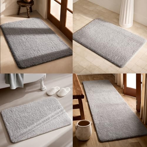 TYUU Light Grey Bathroom Runner Rugs, Ultra Soft Long Bath Mat Machine Washable Super Absorbent Quick Dry Bathroom Runner Rug 16 x 60 Non Slip, Light Grey 16" x 60" - color: Light Grey, size: 16" x 60"