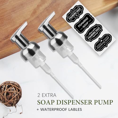 Amolliar Plastic Mason Jar Foaming Soap Dispenser with Pump Lid,16OZ Refillable Hand Soap Dispenser Set with Cute Lables - Farmhouse Decor for Kitchen/Bathroom, Lotion Dish Soap (2 Pack, Silver) - color: Clear Jar With Silver Pump, size: 2 Pack