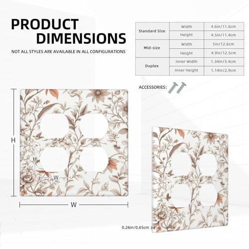 Light Switch Cover Plate Boho Floral Beige Flower And Leaf Botanical 2 Gang Duplex Outlet Covers GFCI Decorative Switch PlatesWall Plates for Bathroom Bedroom Decor - color: Boho Floral Beige Flower And Leaf Botanical, size: 2 Gang Duplex - 4.6 x 4.5 IN