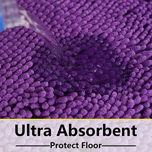 Bathroom Rugs Chenille 3-Piece Extra Soft and Absorbent Shag Bathroom Rugs, Machine Wash Mat, Strong PVC Non-Slip Underside, Plush Carpet Mats (Violet) - color: Violet, size: 2'8" x 1'8" (16x24"+20x32"+20x20"U shape）