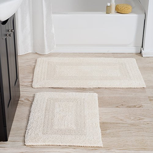 Bedford Home Bathroom Rugs Set (67A-01677) - 2-Piece Cotton Bathroom Mat Set, Machine Washable Standard & Large Bath Mats for Washroom, Kitchen, or Laundry Room (Ivory) - color: (Ivory)
