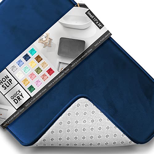 Clara Clark Bathroom Rugs, Velvet Memory Foam Bath Mat, Non-Slip, Machine Washable Bath Rugs - Dries Quickly, Ultra Soft Plush Bath Mats for Bathroom, 17 x 24, Royal Blue - color: Blue, style: 17 x 24