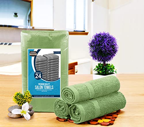 Utopia Towels, Salon Towel, Pack of 24, Not Bleach Proof, 16 by 27 Inches, Highly Absorbent Cotton Towels for Hand, Gym, Beauty, Spa, and Home Hair Care, Sage Green - color: Sage Green, size: 24 Pack