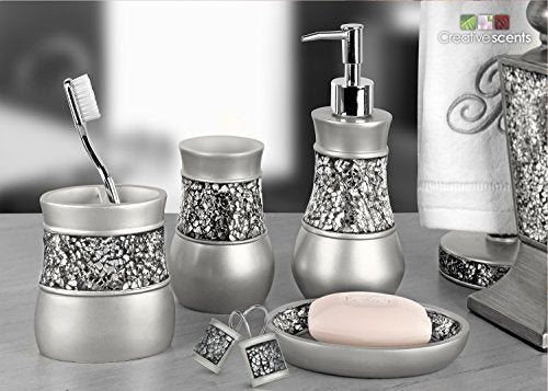 Creative Scents Silver Shower Curtain Hooks Decorative | Set of 12 | Crackled Glass Shower Curtain Rings - style: Shower Curtain Hooks
