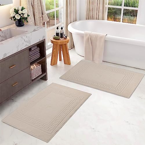 Superior Heavyweight Cotton Bath Mats, Bath Rugs For Bathroom Accessories, Washable Rug For Shower, Bath, Toilet, Modern Decor, No Backing, Luxury Hotel And Spa Quality, Set of 2, 22" x 35", Ivory - color: Ivory, size: 22" x 35" (Set of 2)