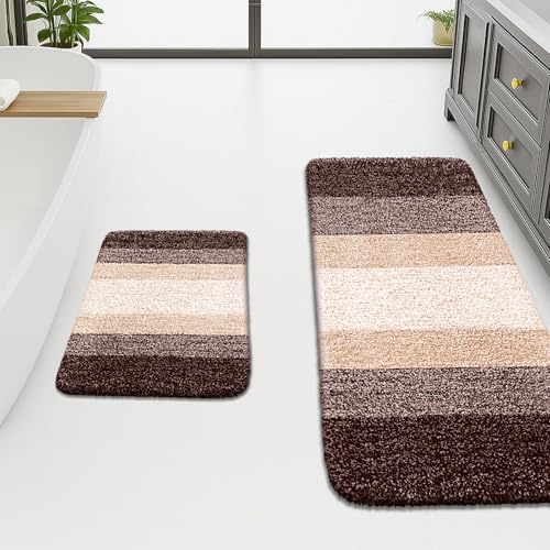 Arotive Bathroom Rugs Sets 2 Piece, Shaggy Soft and Absorbent Microfiber Bath Rugs, Machine Washable Dry Bath Mats for Bathroom, 47x20 and 24x16, Brown - color: Brown, size: 47" X 20" + 24" X 16"