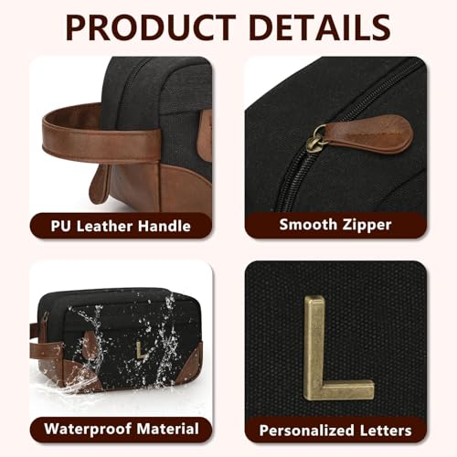 Personalized Toiletry Bag for Men - Initial Custom Travel Dopp Kit, Waterproof Shaving Bag with Large Capacity for Travel Essentials, Birthday Gifts for Him Dad Husband Boyfriend (L) - style: L