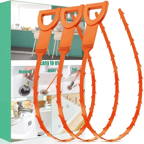 Drain Snake Hair Drain Clog Remover - 3 Pack Shower Snake Sink Unclogger Tool with Exquisite Packaging - color: Orange, style: 3 Pack
