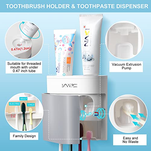 Boperzi Toothbrush Holder Wall Mounted Toothpaste Dispenser Gray Dustproof Cover for Shower Bathroom Set with 2 Toothpaste Squeezers (Not Electric) - color: Gray