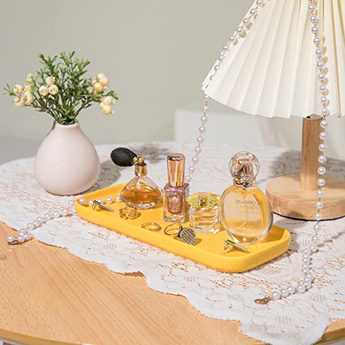 Ceramic Bathroom Tray,Kitchen Sink Organizer Tray,Cosmetics Holder,Vanity Trays,Candle Tray,Dessert Plate,Simple Style Rectangle Tray for Dessert Fruit Jewelry Perfume Soap Succulents Plant (Yellow) - color: Yellow