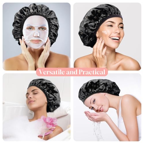Luxury Shower Cap Terry Cloth Lined EVA Waterproof Reusable Triple Layer Elastic Hair Bath Caps for Women Girls Cute (C10-Hearts) - color: C10-Hearts