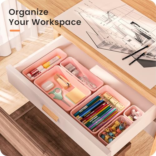 【Military Grade】A-LuGei Drawer Organizer,【𝟱𝗦𝗶𝘇𝗲】Makeup organizer,【Holds 177 Items】Bathroom Organizers and Storage,Organization and Storage,Desk Drawer Organizer for Vanity【Pink】 - color: Pink