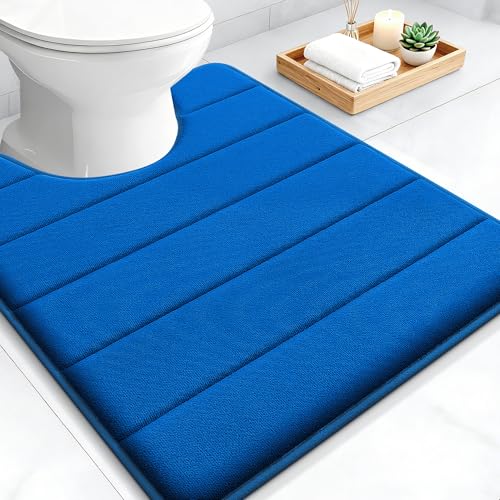 OLANLY Memory Foam Toilet Rugs U Shaped 24x20, Super Soft Absorbent Contour Bath Rugs, Quick Dry, Machine Washable Toilet Mat, Bathmat Floor Carpet, Bathroom Home Decor Accessories, Royal Blue - color: Royal Blue, size: 24" X 20" Contour Rug