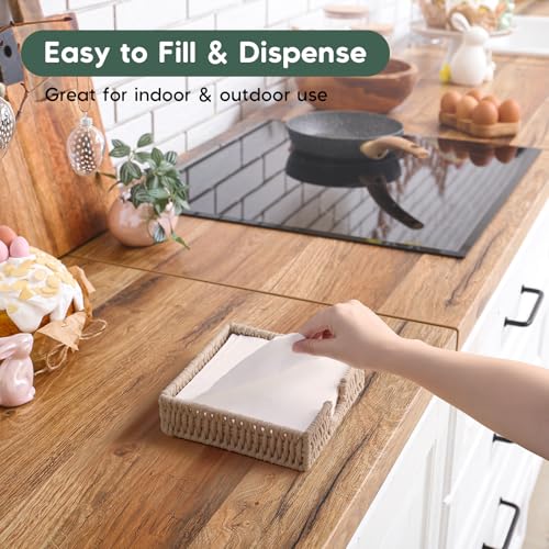 Napkin Holder for Table, Woven Cotton Rope Napkin Holders For Paper Napkins, Wicker Napkin Holders for Kitchen Dinner Table Boho Decor and Accessories, Square Napkin Basket and Serving Tray - color: Light Khaki, size: 7.2"L x 7.2"W x 2.2"H