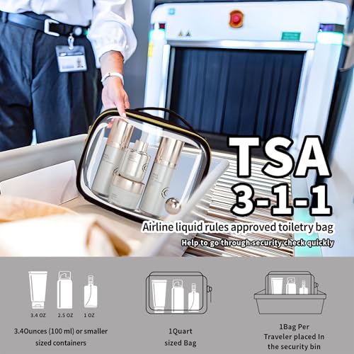 TSA Approved Travel Toiletry Bag,2 Pack Clear Makeup Bags with Handles,Quart Size Clear Cosmetic Bags for Traveling Women,Men,Carry on Airport Airline Compliant Bag,Black - color: Black, size: 2 Pack, 1 Medium, 1 Large