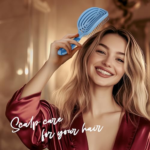 NuWay® DoubleC® Pro Professional Detangling Hair Brush – Patented Double Curve Scalp Care Brush for Gentle Detangling, Blow-Dry Styling & Wet or Dry Hair (Azure Blue) - color: Azure Blue