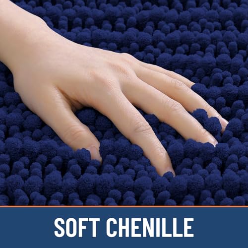 Smiry Bathroom Toilet Rugs U Shaped 20x20, Extra Soft Absorbent Non Slip Rubber Backing Chenille Contour Bath Rugs for Toilet, Machine Washable Contoured Bath Mats, Navy Blue - color: Navy Blue, size: 20'' X 20''