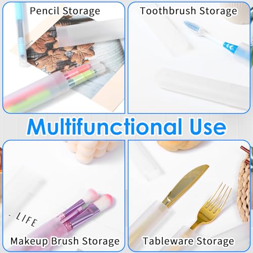 60 Packs Plastic Toothbrush Holders Bulk, Travel Toothbrush Case Covers with Ventilation Holes, 7.67 x 1.1 Inch White PP Material Toothbrushes Protectors for Home Camping Travel