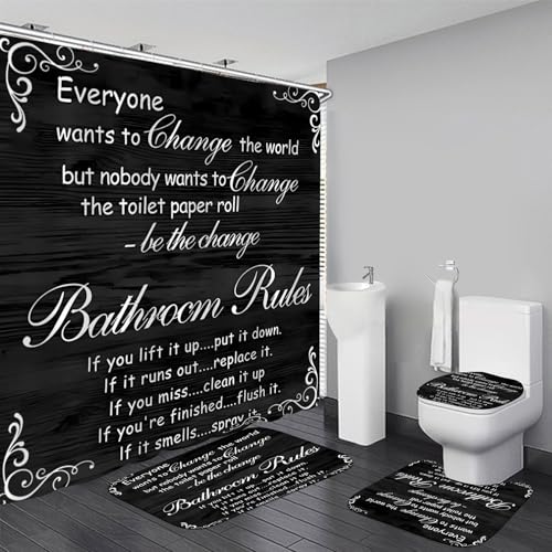 AZHM Black Spellbook Shower Curtain Set Home Bathroom Set with Shower Curtain and Rugs and Accessories Bathroom Decor - color: White Black