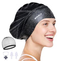 WHALE Extra Large Swim Cap Designed for Men and Women with Thick, Long Hair, Hair Extensions Or Afro-Textured Hair Long-Hair Swim Cap Highly Waterproof to Keep Hair Dry - color: Black