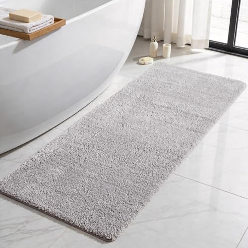 TYUU Bathroom Runner Rug, Ultra Soft Long Bath Mat Machine Washable Super Absorbent Quick Dry Bathroom Runner Rugs 24 x 60 Non Slip, Light Grey 24" x 60" - color: Light Grey, size: 24" x 60"