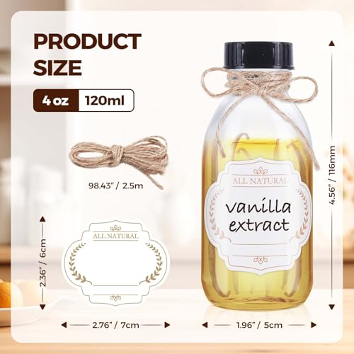 12 Pack 4 oz Boston Glass Bottle with Cap, Empty Glass Bottles for Homemade Vanilla Extract, Essential Oils, Juice, Potion, Syrup, Liquids, Christmas, Holiday Gift (Clear) - color: Clear, size: 12 Pack