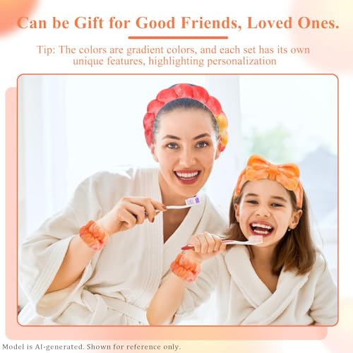 Headband for Washing Face Wristband Set, Tie-dye | Soft absorbent fabric, snug head-hugging fit for face washing, skincare, makeup, masks, travel, women and teen girls - color: Tie-dye orange