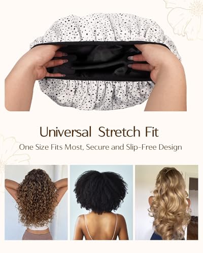 Yanibest Shower Cap for Women - Frizz Free Satin Lined Shower Cap Waterproof Large Double Layer Reusable with Soft Elastic Band for Braids Long Hair - color: White