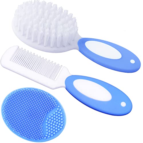 Baby Hair Brush, Cradle Cap Brush, Baby Hair Comb, Baby Hair Brush and Comb Set for Newborns & Toddlers, Baby Brush Soft Bristles, Ideal for Cradle Cap, Perfect Baby Registry Gift (Blue) - color: Blue