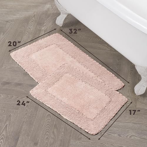 Laura Ashley Ruffle Border 100% Cotton Bath Rug Set, Blush Pink, 17" x 24"/ 20" x 32" - color: Blush, size: 1'5" x 2'8" (Rectangular)
