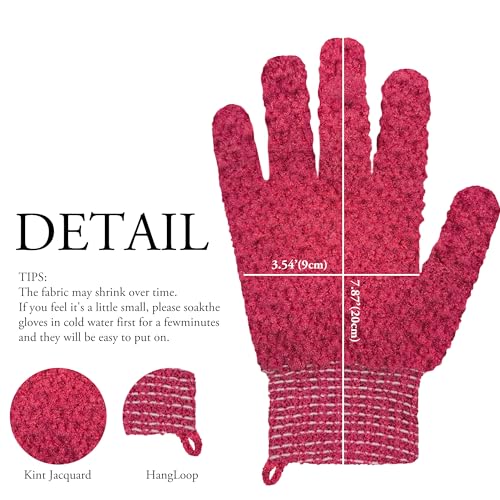 Exfoliating Bath Gloves 2 Pairs - Heavy Texture Body Scrub Gloves for Shower, Spa, Massage and Body Scrubs, Dead Skin Remover, Washing Gloves with Hanging Loop(Dark Pink) - color: Pink1