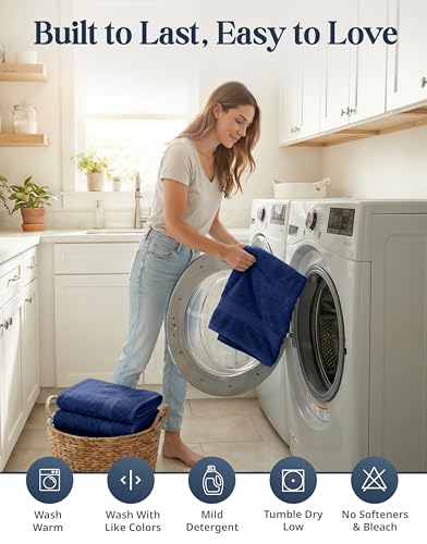 LANE LINEN Luxury Cotton Bath Towel Set - 16 Piece - Low Twist, Soft & High Absorbency - 4 Bath, 8 Wash cloths, 4 Hand Towels - Classic Hotel Quality, Durable & Ideal for Modern Bathrooms - Navy Blue - color: 06: Navy